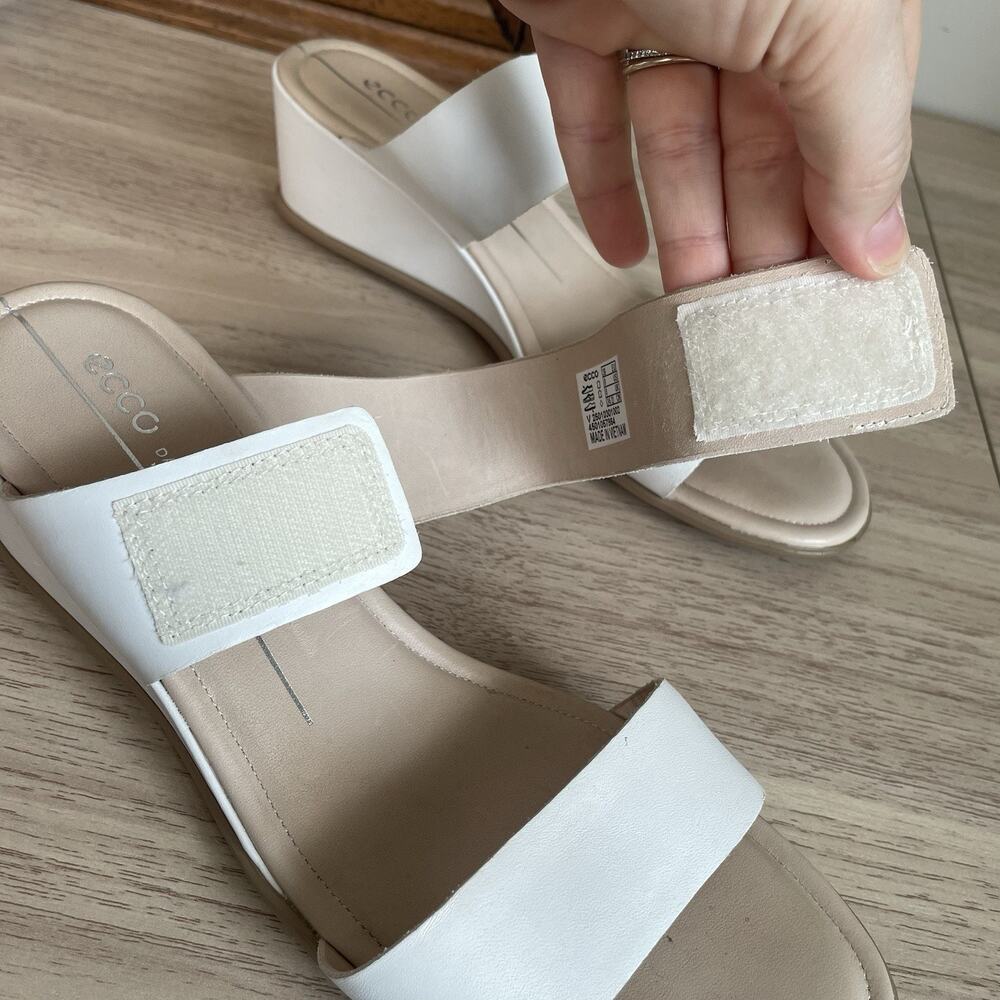 ECCO Shape 35 Wedge Bright White Leather Hook Loop Slip-On Mule Size US 8 EU 39 - Picture 7 of 10